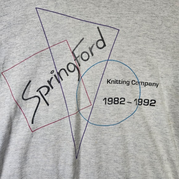 Vtg 90s SpringFord Knitting Co Tee L 1982–1992 MSP USA Gray Ringer Retro Graphic - Picture 2 of 7